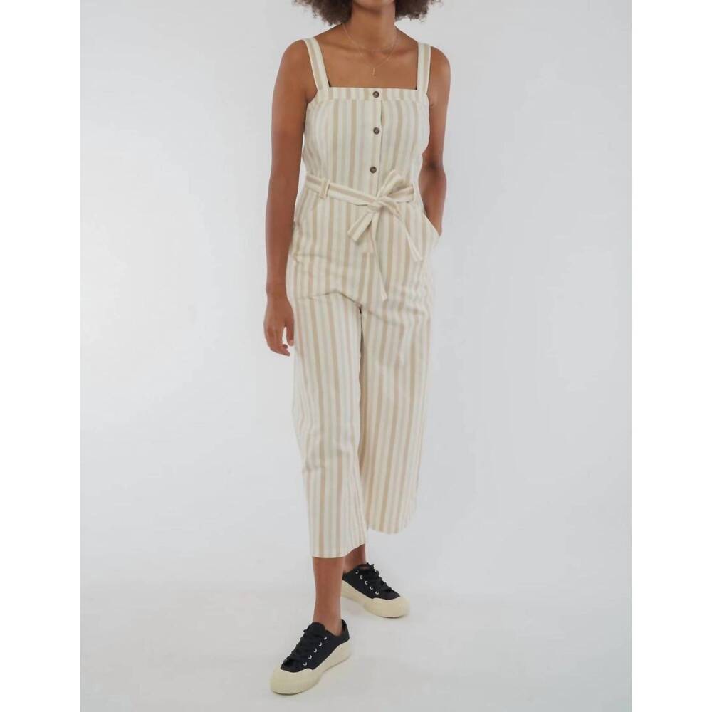 NEW PEOPLE TREE rena striped jumpsuit in beige striped
